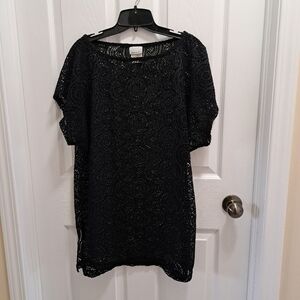 Speedo Black Swim Cover Up Mesh Crochet Short Beach Dress